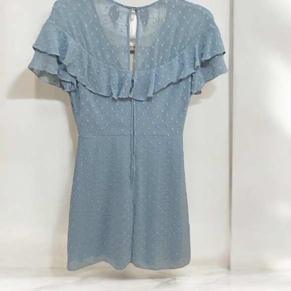 Teez Me dusty blue ruffled dot faux wrap dress Sz 7/8 - Picture 2 of 9
